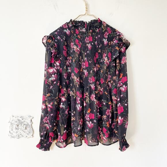 Ted Baker Enyya Fern Forest Floral High Neck Smock Blouse 4 / US 10 L - Picture 5 of 12